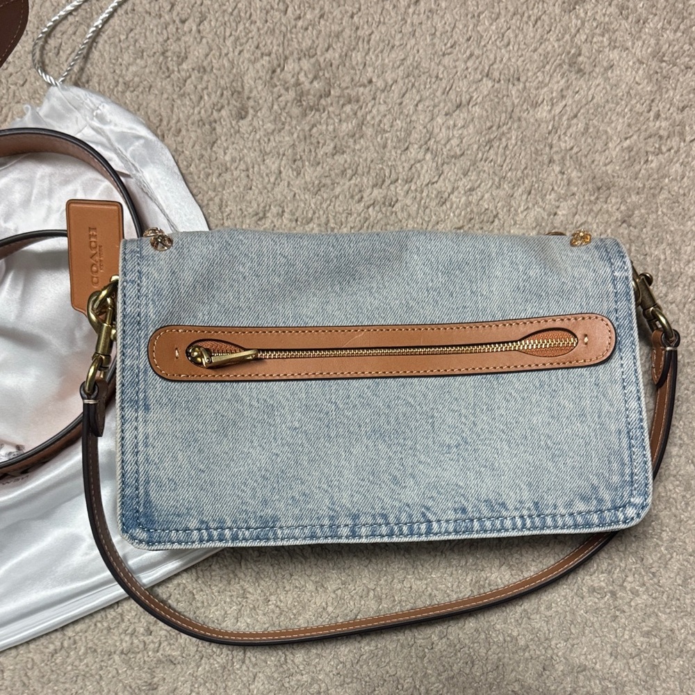 Coach Blue Denim Bag with Gold Accents - Picture 3 of 4